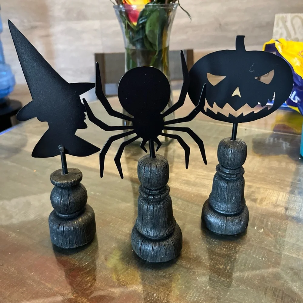 Halloween 3 piece set metal, pumkin, witch, spider